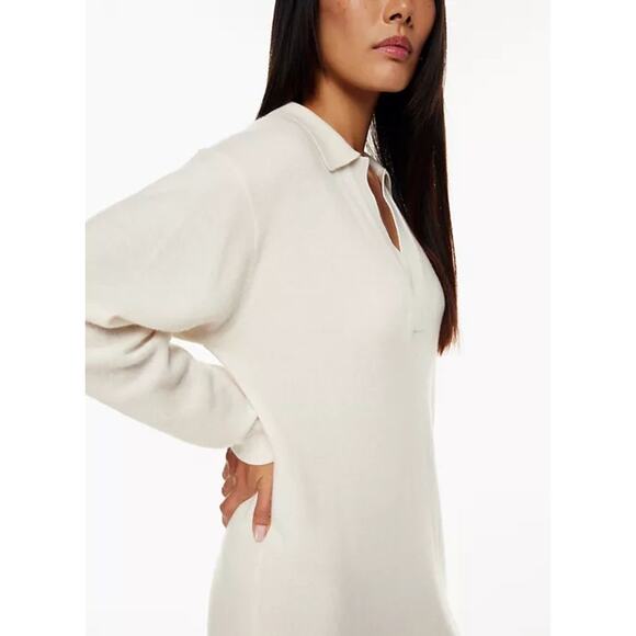 Aritzia Wilfred NWOT Cream White Knit Deep V Wool Collar Midi Sweater Dress 2XS - Picture 2 of 13